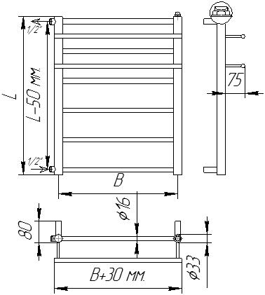 Схема полотенцесушителя Elegant - боковое подключение