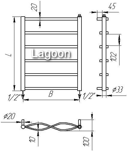 Схема полотенцесушителя Lagoon - нижнее подключение (1/2"  внутренняя резьба)