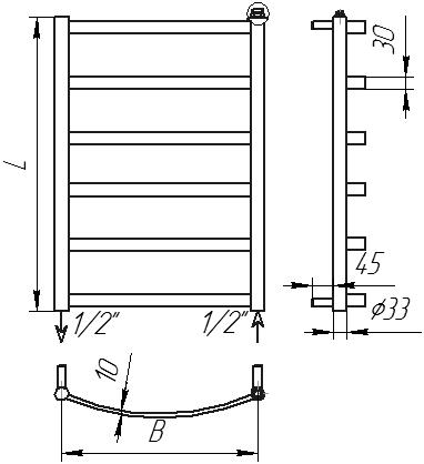 Схема полотенцесушителя Maxima - нижнее подключение (1/2"  внутренняя резьба)