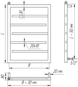 Схема подключения полотенцесушителя дизайнерского Prestige - нижнее стеновое подключение (наружная резьба 1/2" дюйма)