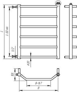 Схема полотенцесушителя Standart из нержавеющей стали - Боковое подключение 1/2 дюйма