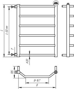 Схема полотенцесушителя Standart из нержавеющей стали - Боковое подключение 1" дюйм